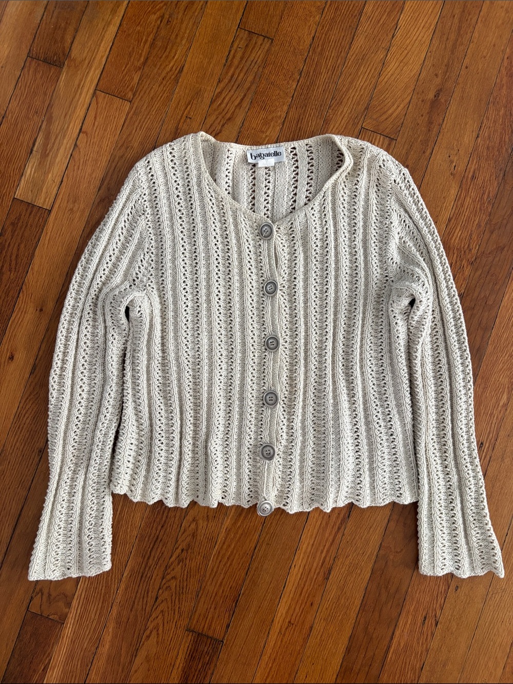 bagatelle Cream Crochet Button-Front Cardigan
